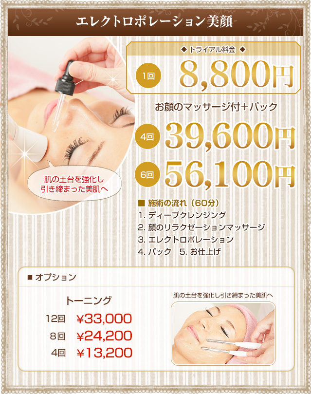 エレクトロポレーション美顔 1回¥3,300